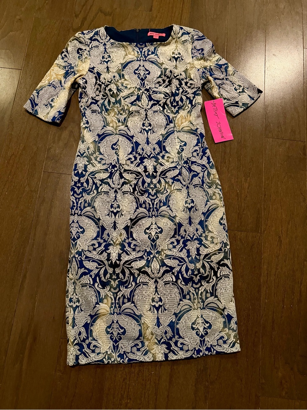 Blue and Cream Patterned Sheath Dress - Betsey Johnson